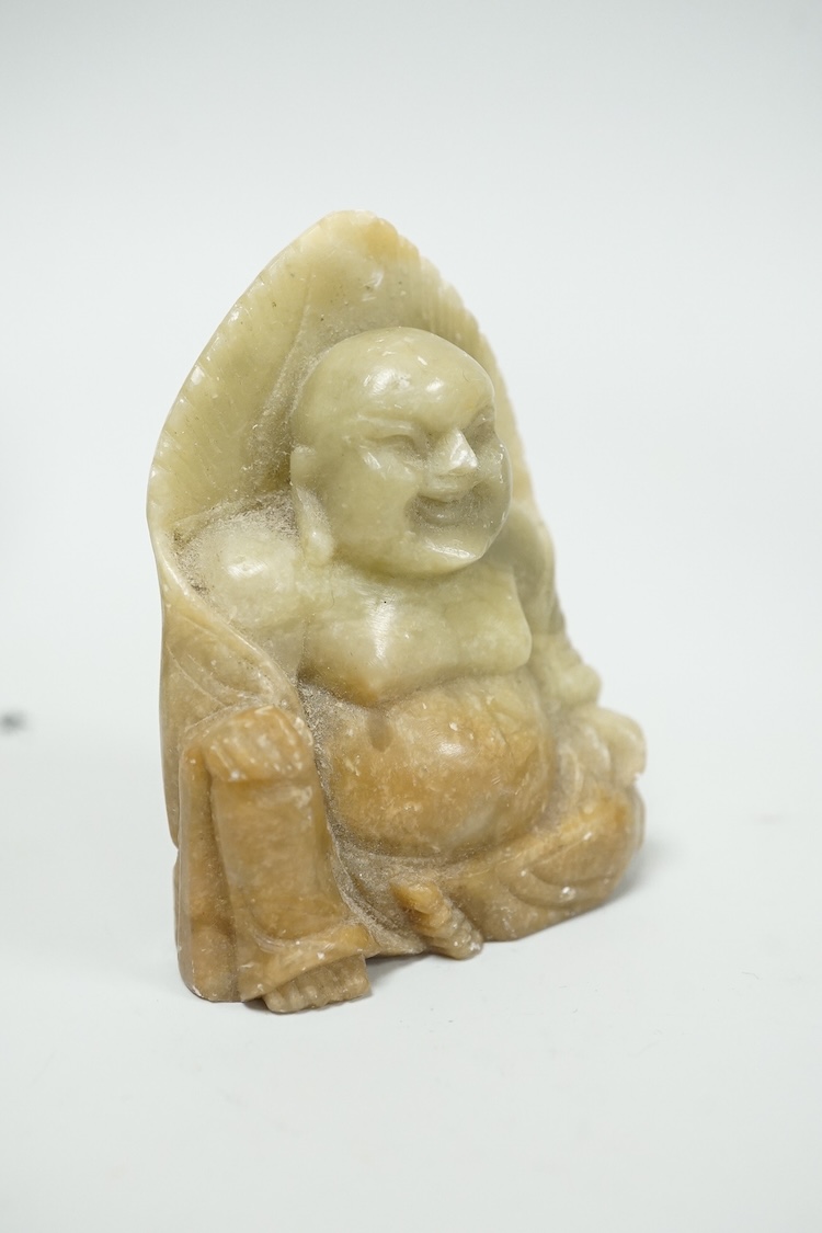 A collection of hardstone carvings, reclining figure 20cm